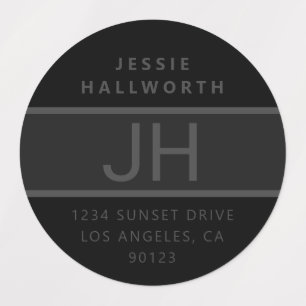 Etiquetas Preto e Cinza Moderno Monograma Negrito à Prova de