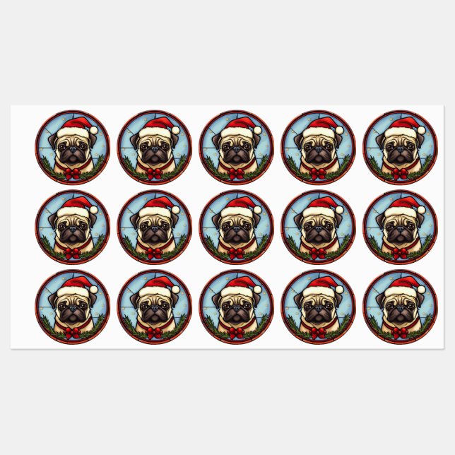 Etiquetas Pug Vidro Pintado Natal (Folha)