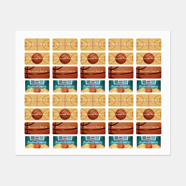 Etiquetas Quatro Designs de basquete (Folha)