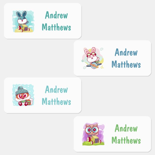 Etiquetas Rabbit Fox Owl - Nome Personalizado (Grupo)