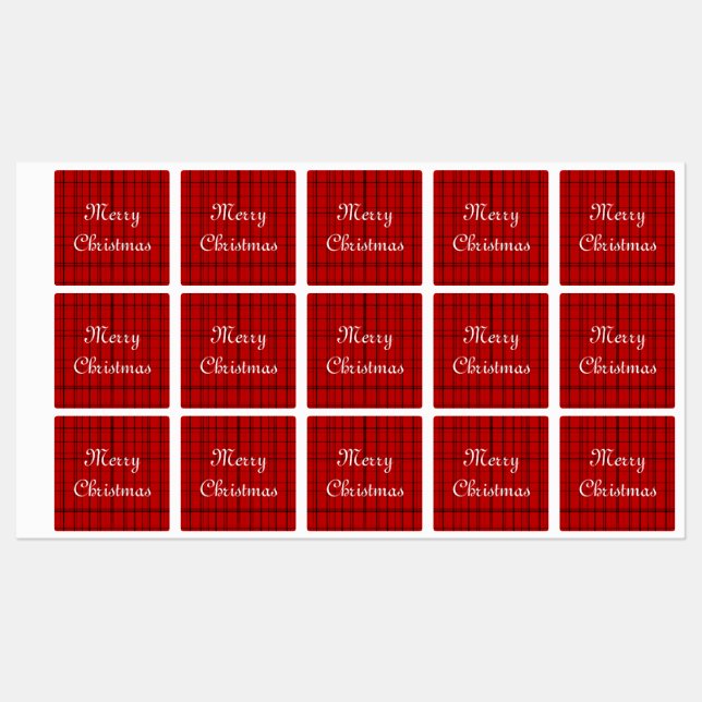 Etiquetas Red plaid pattern with white Merry Christmas text (Folha)