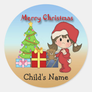 Etiquetas redondas da menina da criança do Natal