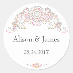 Etiquetas redondas do design elegante de Mehndi