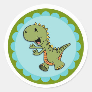 Etiquetas redondas do dinossauro verde da dança
