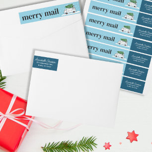Etiquetas Retro Van Feliz Mail Árvore de Natal Inverno