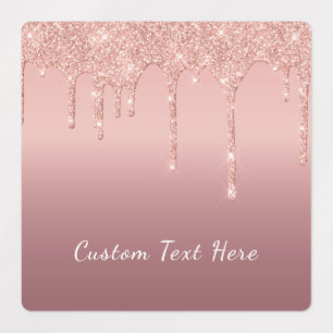 Etiquetas Rosa Dourada Glitter Sparkly Sticker com Texto Per