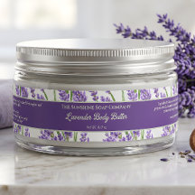 Rótulo de Pote de Cosméticos Flores de Lavanda