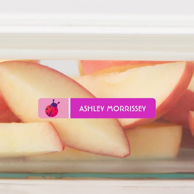 Etiquetas Rótulos de Nome de Joaninha Rosa Fofo para Criança (Afixado)