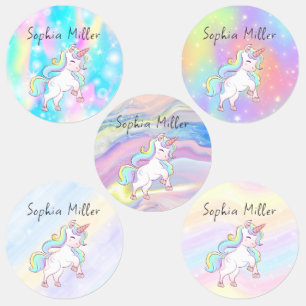 Etiquetas Rótulos Personalizados de Unicórnio Colorido Fofo