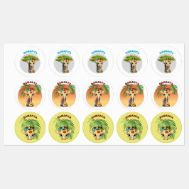 Etiquetas Rótulos Personalizados "Nome" Girafa na Savana Águ