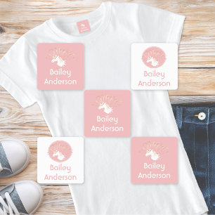 Etiquetas Roupas infantis de unicórnio mágico rosa moderno