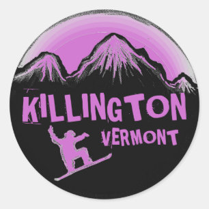 Etiquetas roxas do Snowboarder Killington Vermont