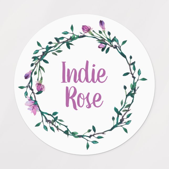 Etiquetas Roxo Floral Purple Wreath Custom Name Labels na Es (Design 1)