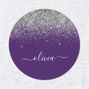 Etiquetas Roxo Silver Glitter Girly Glam Monograma