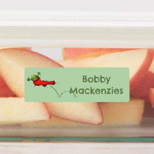 Etiquetas Sapo engraçado em um desenho de meia vermelha pers