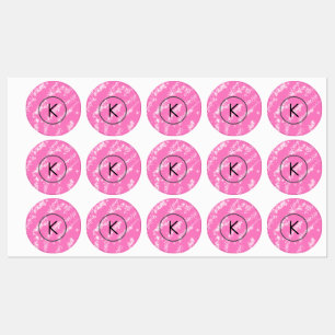 Etiquetas selo de água com brilho rosa monograma branco mini