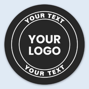 Etiquetas Seu logotipo carregado + texto circular em negrito