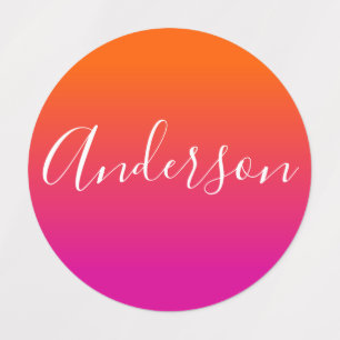 Etiquetas Seu nome Script Branco sobre Gradiente Laranja/R
