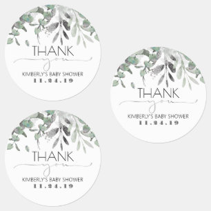 Etiquetas Silver Leaf Greenery Chá de fraldas à prova de 