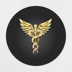 Etiquetas Símbolo Caduceu Poligonal Dourado