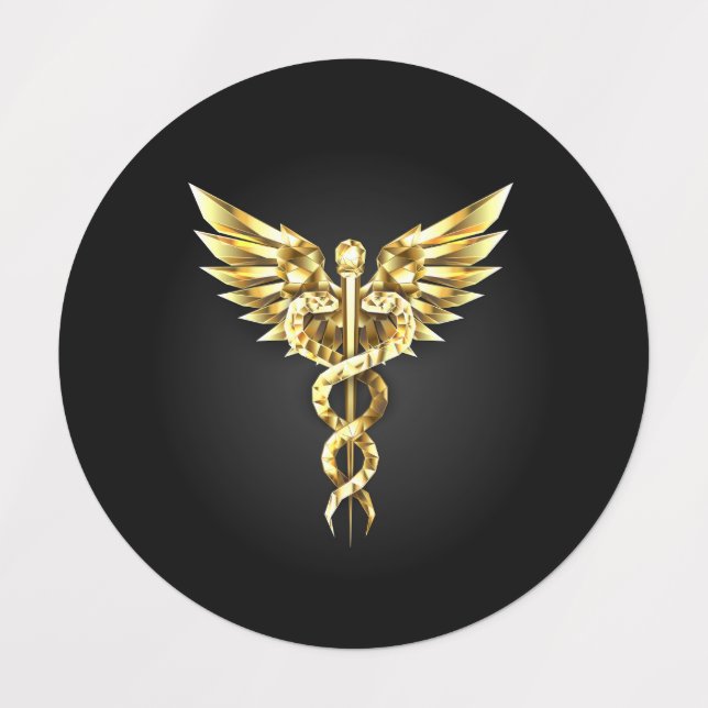 Etiquetas Símbolo Caduceu Poligonal Dourado (Design 2)