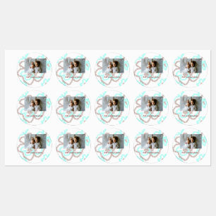 Etiquetas simples minimal ADICIONE SUA FOTO TEXTO brilho azu