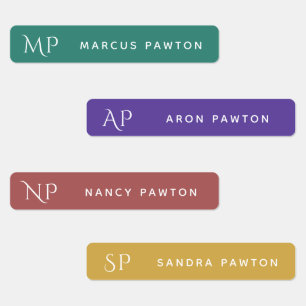 Etiquetas Simples Moderno Monograma Crianças Nome Vestuário