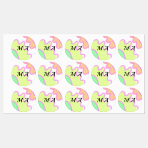 Etiquetas Simples monograma em aquarela rosa amarelo