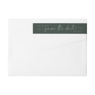 Etiquetas Sleek Romance   Teal on Moss Green Save Date