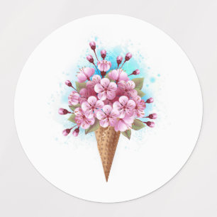 Etiquetas Sorvete Waffle Rosa Sakura Cone