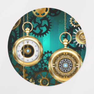 Etiquetas Steampunk Jewelry Watch em um fundo verde