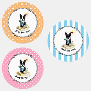 Etiquetas Summer Beach Boston Terrier Dog (preto) Cute