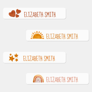 Etiquetas Sun, Star, Heart e Rainbow Kids Name School