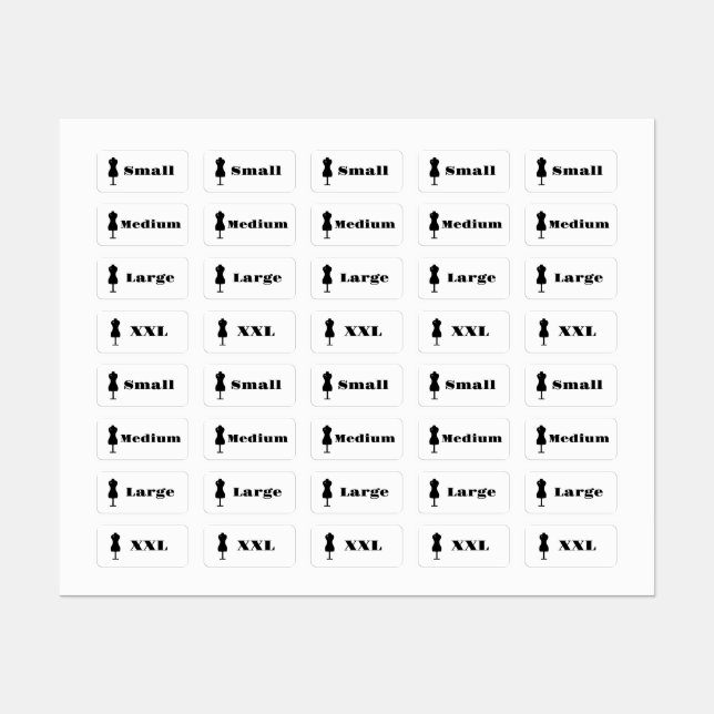 Etiquetas Tamanho do vestuário (Folha)