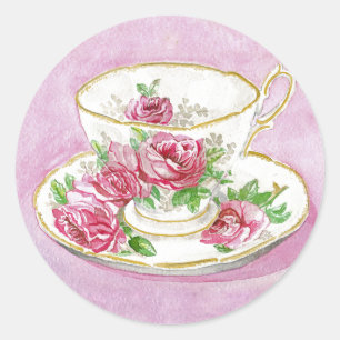 Etiquetas - Teacup floral & pires do rosa do rosa