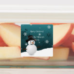 Etiquetas Teal Snowman Winter Scense Christmas Baking Label<br><div class="desc">Compartilhe seu feriado com amigos e família com esta Festiva Teal Snowman Winter Scene Christmas Baking Labels. Label design apresenta um boneco de neve feliz em uma cena de ventania de neve contra um fundo de neve de cor adornado com flocos de neve de cor que você pode personalizar com...</div>