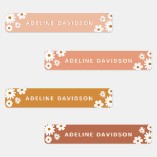 Etiquetas Tema de Daisy Boho Retro Simple Watersafe Kids Nam