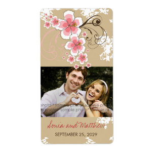 Etiquetas tropicais da foto do casamento do rosa