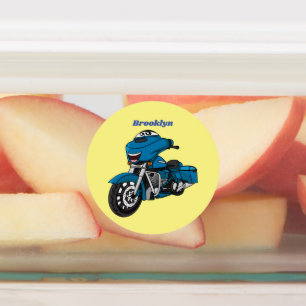 Etiquetas Um desenho animado de moto azul e bonito