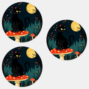 Etiquetas Um Gato Preto Familiar e Cogumelos no Halloween 3