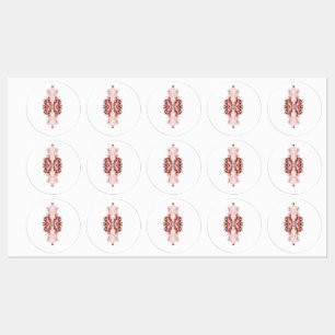 Etiquetas Um gráfico vermelho vibrante apresenta um floral c