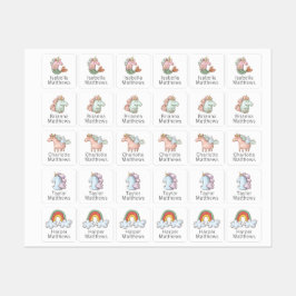 Etiquetas Unicórnios e Rainbows com Nome de Criança