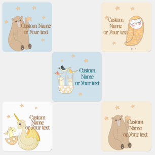 Etiquetas Urso Bonito, Dragões, Coruja, Estrelas Personaliza