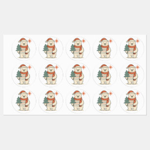 Etiquetas Urso Polar de Natal Fofo Escandinavo de Inverno