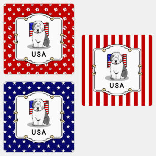 Etiquetas US American Flag Old English Sheepdog (Cinza 1)