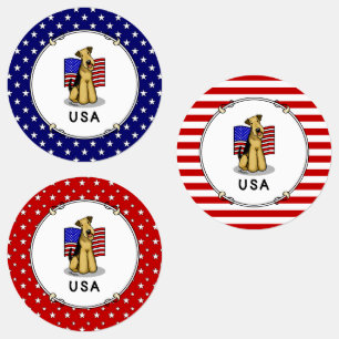 Etiquetas USA American Flag Airedale Terrier Dog - Cute