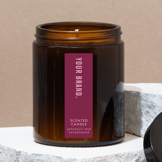 Etiquetas Vela Rosa Brilhante - Vidro Vertical Fino - Prova  (Neutral mulberry & pink vertical candle jar rectangle label with stylish fonts and simple layout)