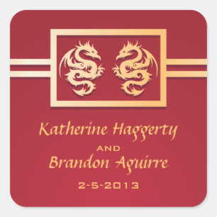 Etiquetas vermelhas & Dourados do casamento