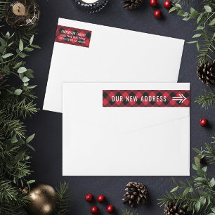 Etiquetas Vermelho Buffalo Xadrez Nosso Novo Endereço Natal