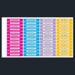 Etiquetas Vibrant Colors Kid Name Rectangle Name Sticker<br><div class="desc">Organize belongings with this energetic blue, purple, magenta, yellow rectangle name sticker. The cool, vibrant hue makes it easy to spot and identify personal items, especially for children heading to school or camp. This sticker offers a clear white space for names, ensuring every item is uniquely identified. Add a splash...</div>